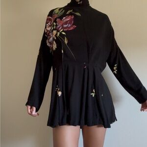 Free people Floral Black Long Sleeve Top